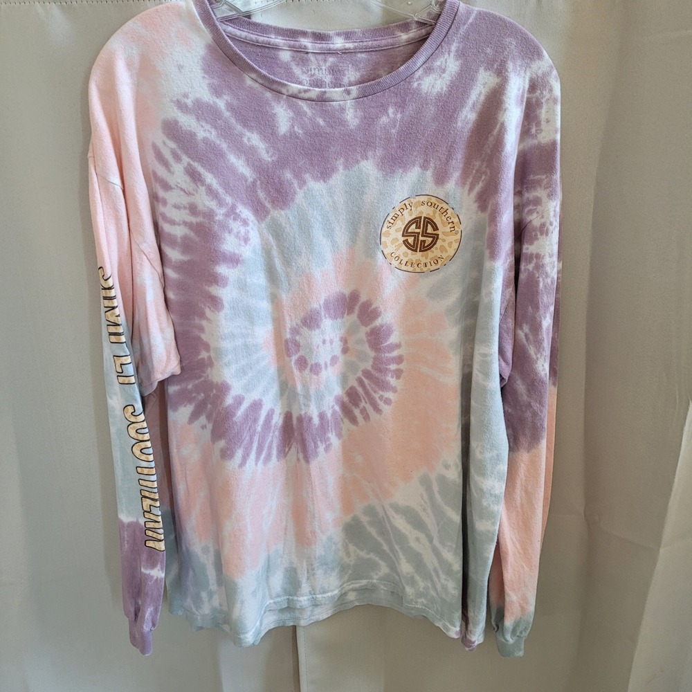 Simply Southern Womens T-Shirt XL Sloth Tie Dye Graphic Preppy Pastel Boho 21729